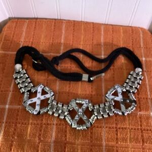 Black Cord Stainless Steel “Unique” Design Belt, 31 1/2”.  Hooks in the back.